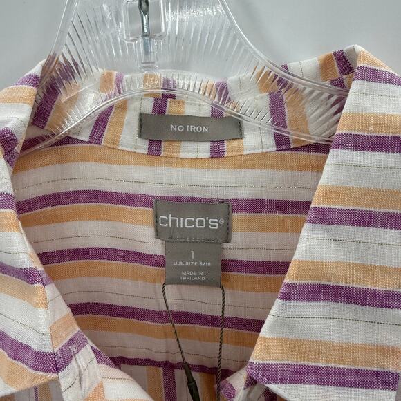 New CHICO's Linen Shirt Women Size 1 / US M Button Front  Lightweight 3/4 Sleeve - Picture 2 of 8